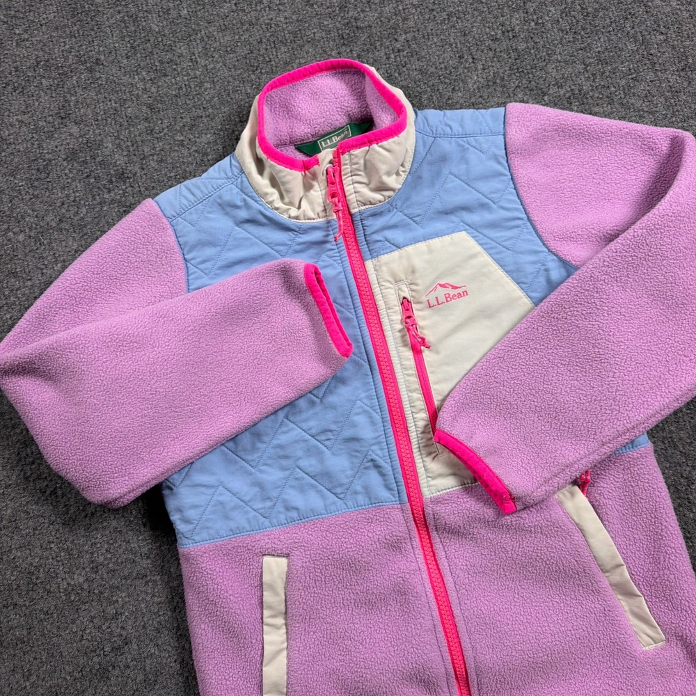 LL Bean Fleece Jacket Girls Youth Small 8 Purple Blue Quilted Hybrid Full Zip